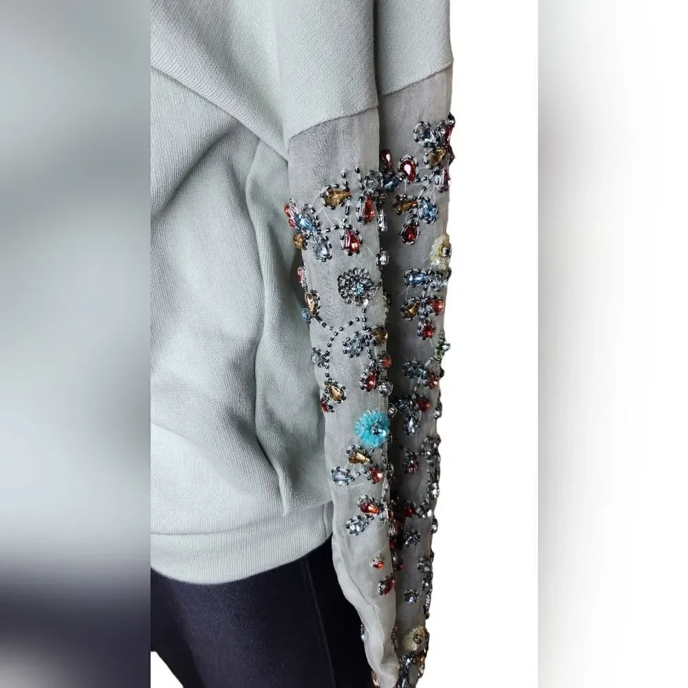 Anthropologie Let Me Be Luckcharm women's blue cotton beaded sweatshirt Size XS - Picture 4 of 12